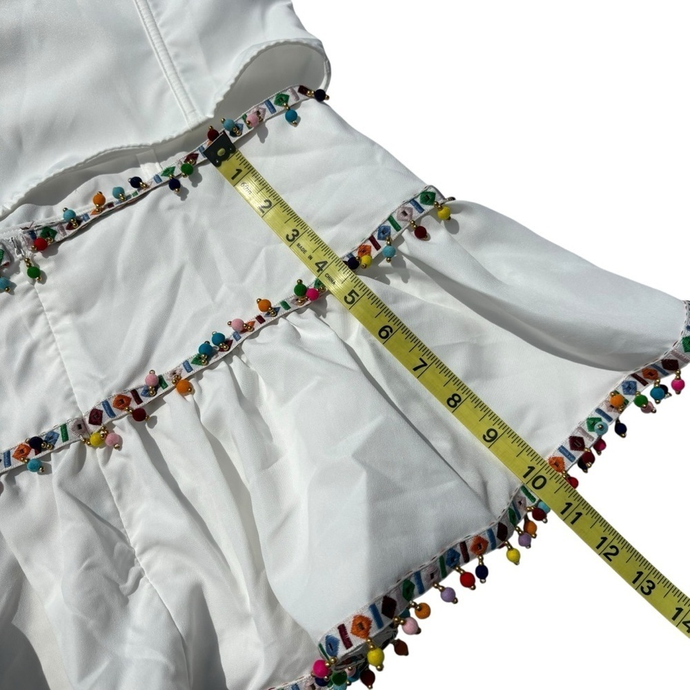 Shein Musera White Skirt & Corset Top Set Pom Pom Trim Size Small New - Picture 8 of 15